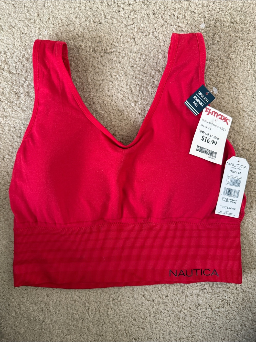 Nautica Red Ribbed Seamless Sports Bralette